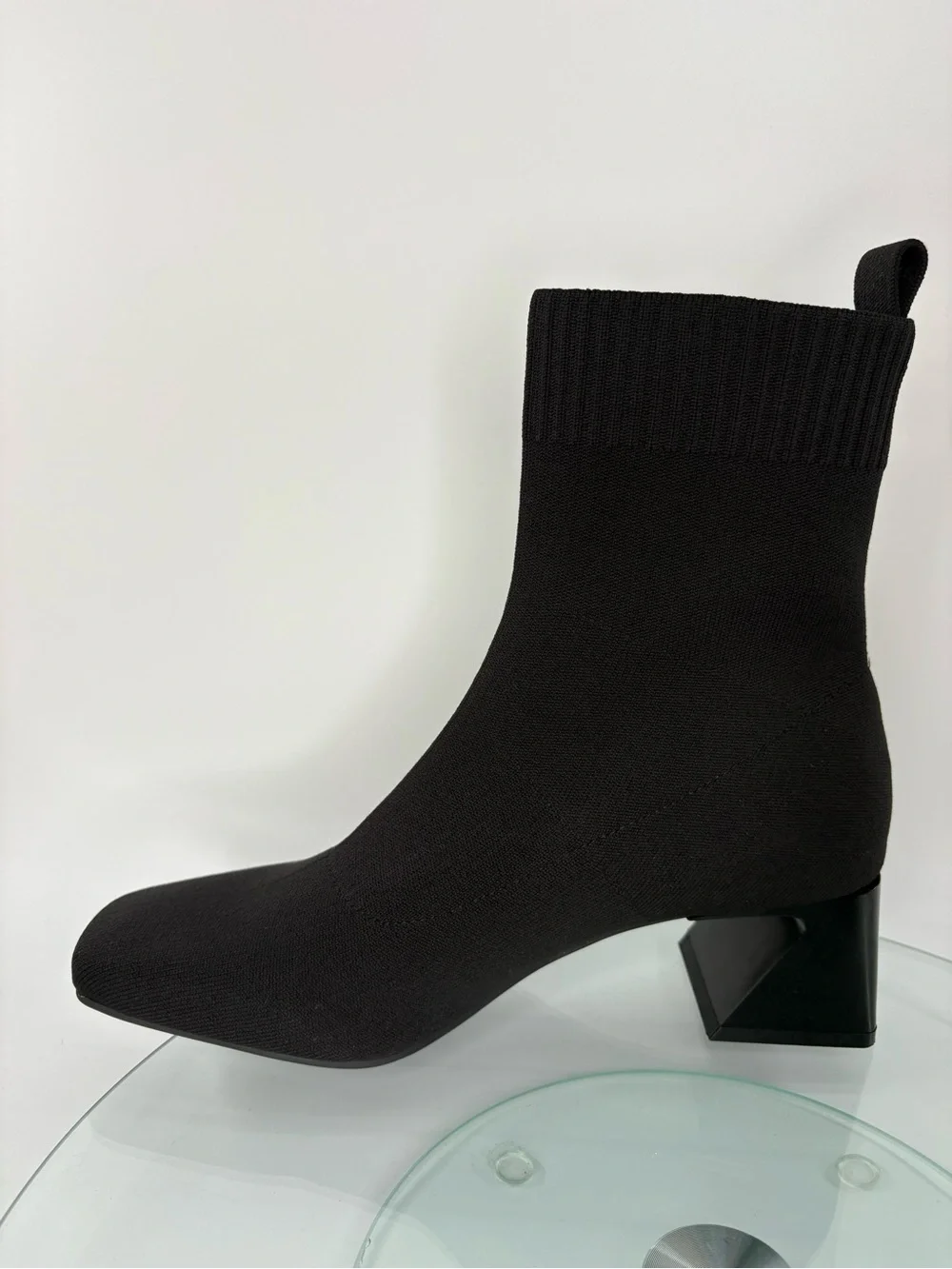 Vivaia Regina Pro Sock Ankle Boots Black Knit Square Toe Block Heel Size 38/7.5